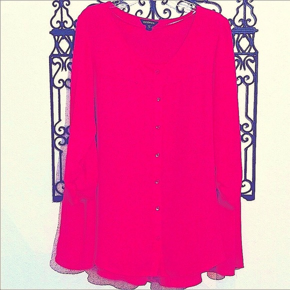 1X DARK PINK BLOUSE BUTTON UP TOP or JACKET 💖 LONG SLEEVES CAN BUTTON UP TO STAY - Picture 2 of 3